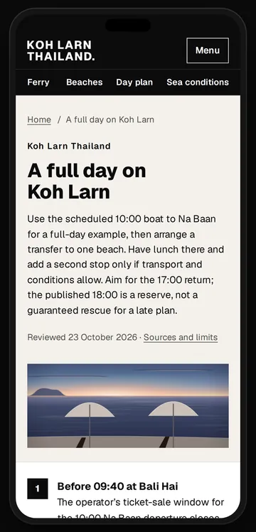The full-day plan on a phone, built around the ticket window at Bali Hai.