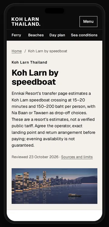 The speedboat page on a phone, quoting one operator’s estimate and its limits.