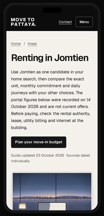 The Jomtien page on a phone, with the portal figures and their date.