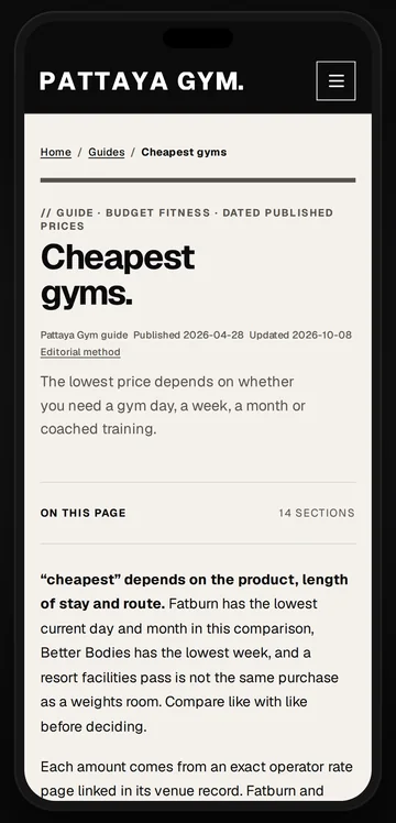 The cheapest gyms guide on a phone: why the lowest price depends on a day, a week or a month.